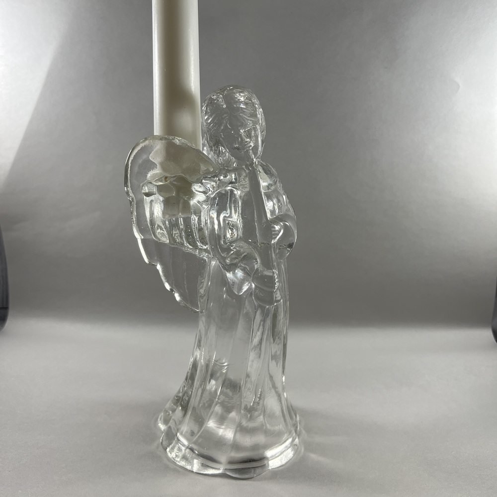 Vintage Christmas Angel Glass Taper Candle Holder Play The Trumpet Celestial - Picture 6 of 8